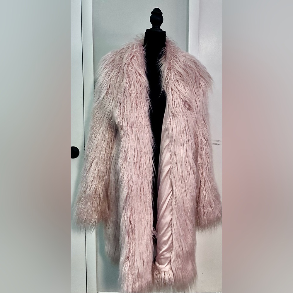 GUESS Serenity Faux Fur Long Coat Vapor Rose Pink XL ❤️🌟